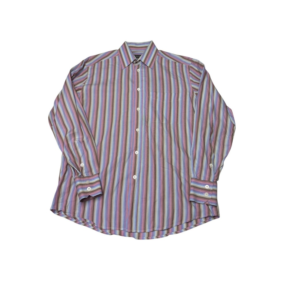 Zanella Floyd Mens M Button Down Shirt Multi Color Stripe Long Sleeve Italy